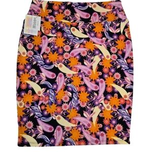 NWT LuLaRoe Cassie Pencil Skirt XL Paisley Orange Purple